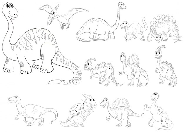 Contorno de animales para diferentes tipos de dinosaurios