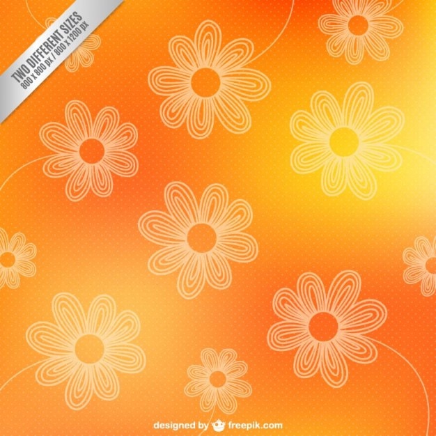Vector gratuito contornos de flores sobre fondo naranja