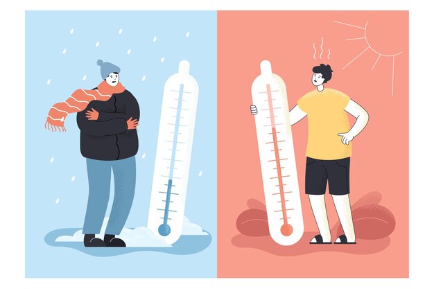 Contraste de invierno y verano, clima frío y caluroso.