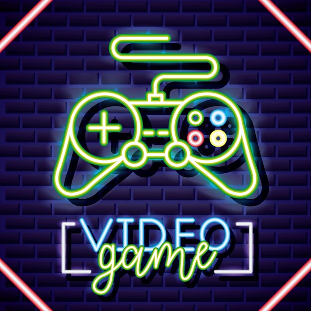 Control clásico, estilo lineal de neón de videojuegos