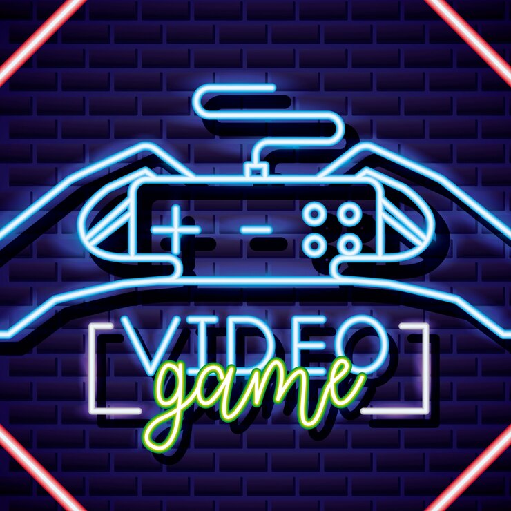 Vector gratuito control de videojuegos en estilo neón en pared de ladrillo