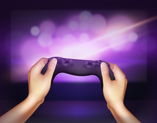 Controlador de gamepad realista en las manos