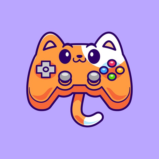 Controlador de juego de gato lindo Icono vectorial de dibujos animados Ilustración Tecnología animal Vector plano aislado