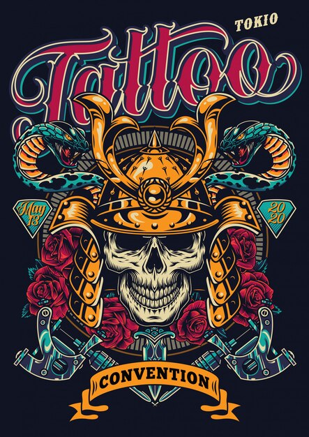 Convención de tatuajes en cartel colorido de Tokio