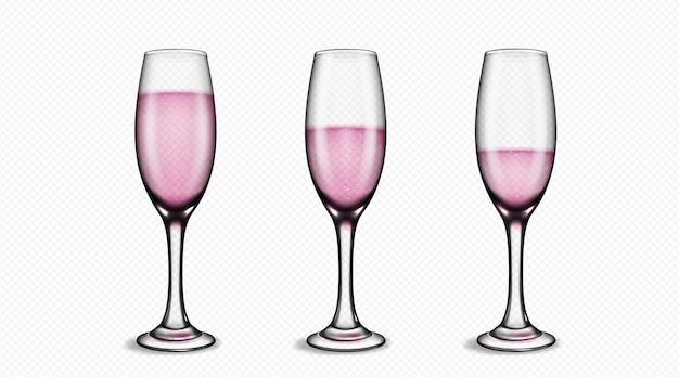 Vector gratuito copa de flauta con vector aislado de vino de burbuja rosa