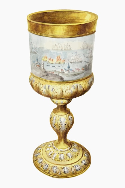 Copa de oro con ilustración de vector de tapa, remezclada de obras de arte de Aert Schouman