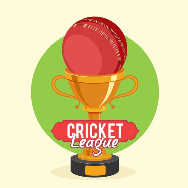 Copa de Trofeo de Oro con bola roja para el concepto de Liga de Cricket.