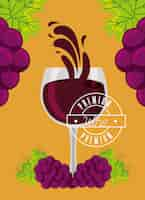 Vector gratuito copa de vino racimo de uvas frescas splash