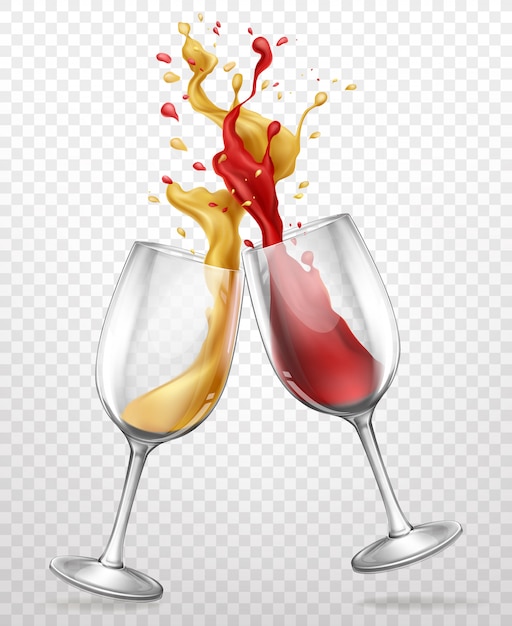 Vector gratuito copas de cristal con salpicaduras de vino realistas.