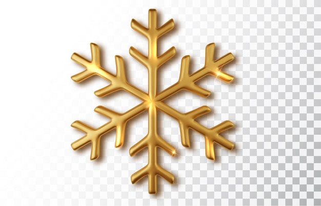 Vector gratuito copo de nieve dorado 3d decoración navideña realista aislada sobre fondo transparente elemento de diseño para navidad