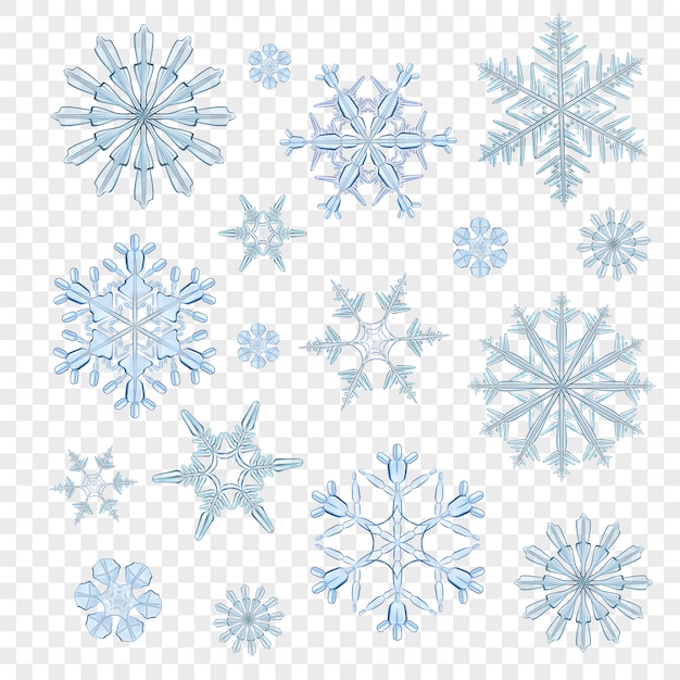 Copos de nieve azul transparente