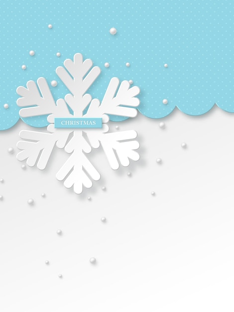 Vector gratuito copos de nieve de navidad con perlas. fondo de vacaciones punteado azul con texto de saludo. ilustración vectorial.