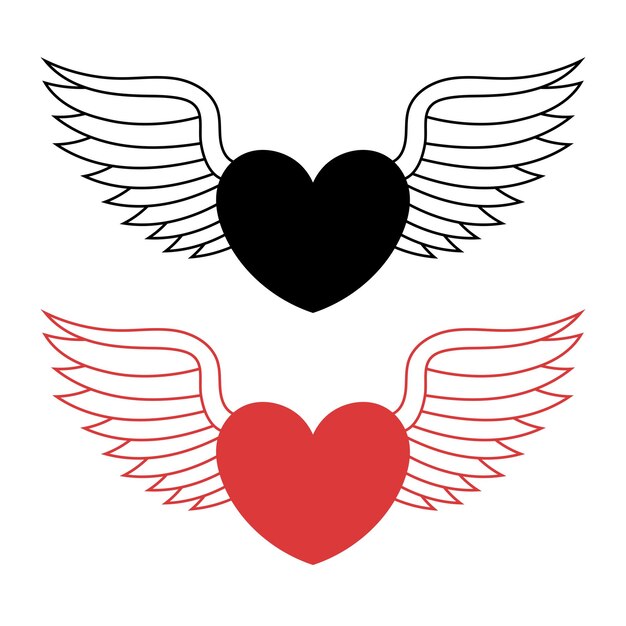 Corazón con alas negras y rojas