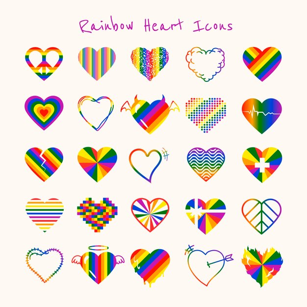 Corazón del arco iris, vector de conjunto de iconos del mes del orgullo LGBT