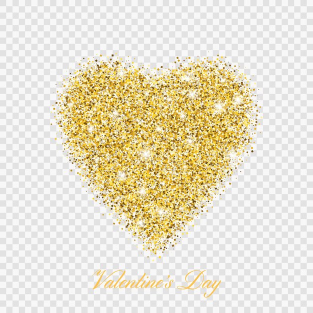 Corazón brillante del brillo del oro del día de San Valentín. Ilustración de vector símbolo de corazón de amor