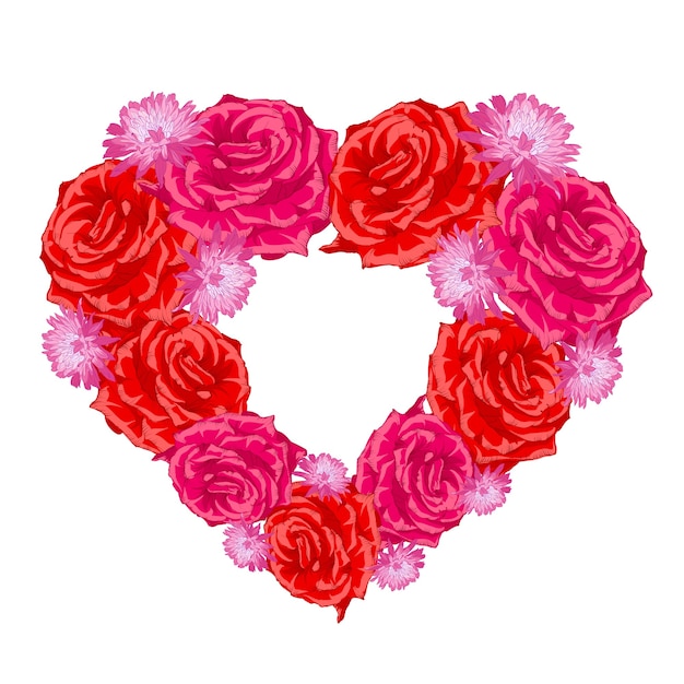 Vector gratuito corazón de capullo de rosa sobre blanco.