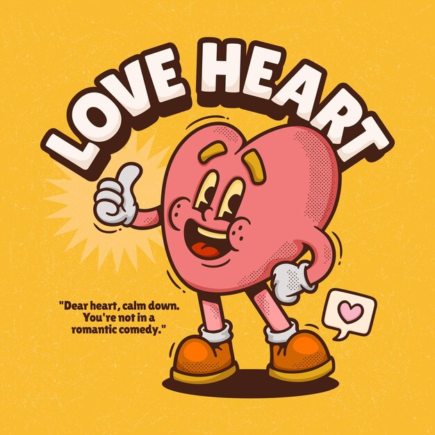 El corazón es una caricatura retro de moda, dibujada a mano.