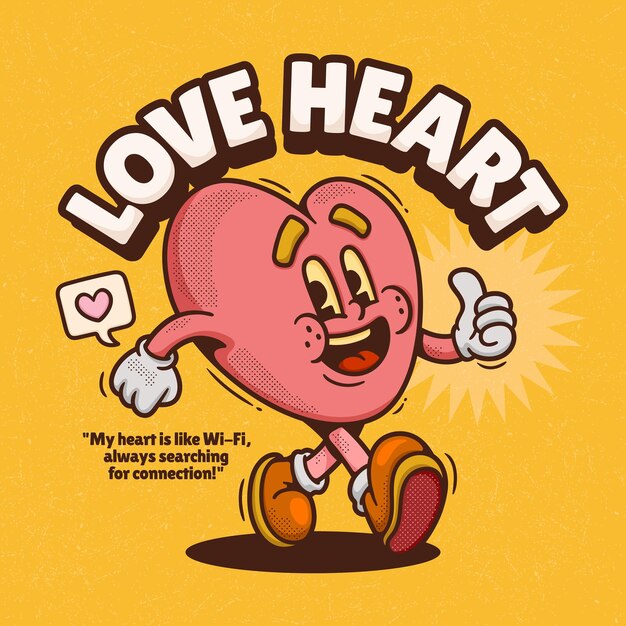El corazón es una caricatura retro de moda, dibujada a mano.