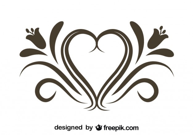 Vector gratuito corazón floral ornamental elemento gráfico retro