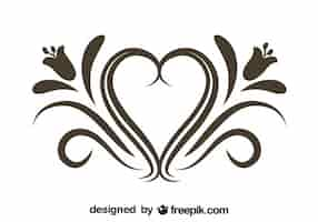 Vector gratuito corazón floral ornamental elemento gráfico retro