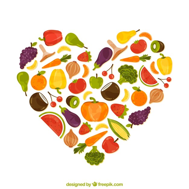Corazón hecho de comida sana