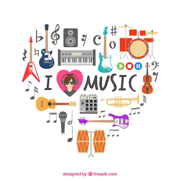 Vector gratuito corazón hecho de los iconos musicales