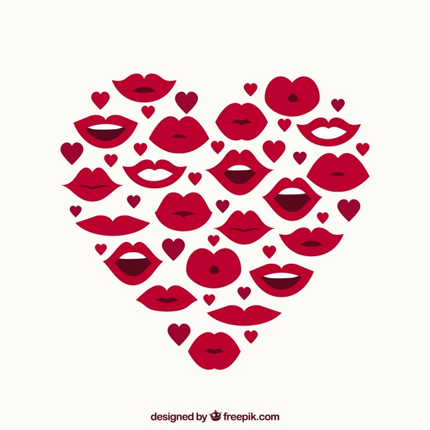 Corazón hecho de labios y pequeños corazones