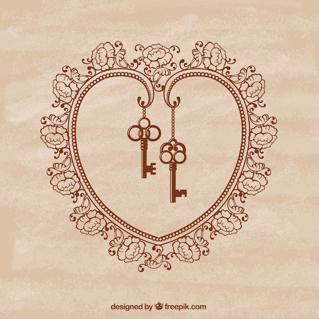 Vector gratuito corazón ornamental con llaves retro