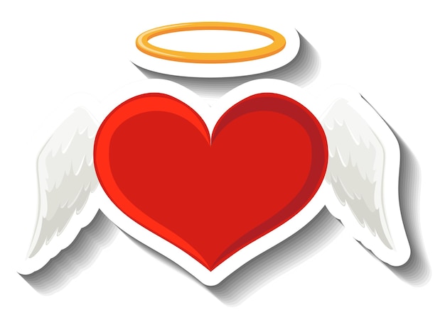 Corazón rojo con alas de ángel en estilo de dibujos animados