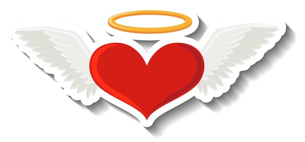 Corazón rojo con alas de ángel en estilo de dibujos animados