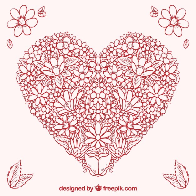Corazón rojo floral