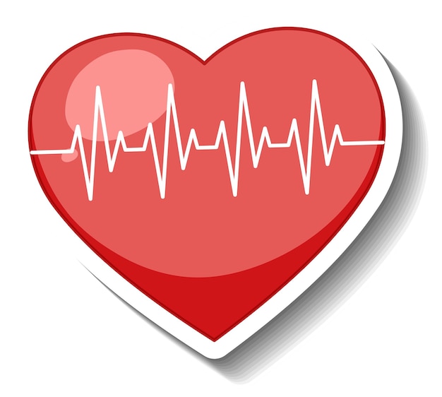 Vector gratuito un corazón rojo con pegatina de dibujos animados de línea de pulso
