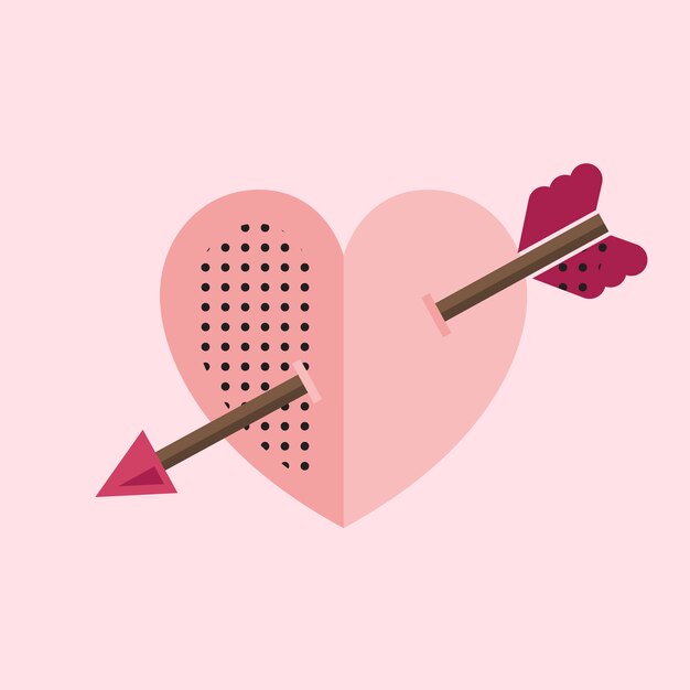 Corazón rosa con un icono de flecha de Cupido