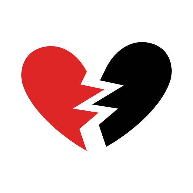El corazón roto rojo y negro plano