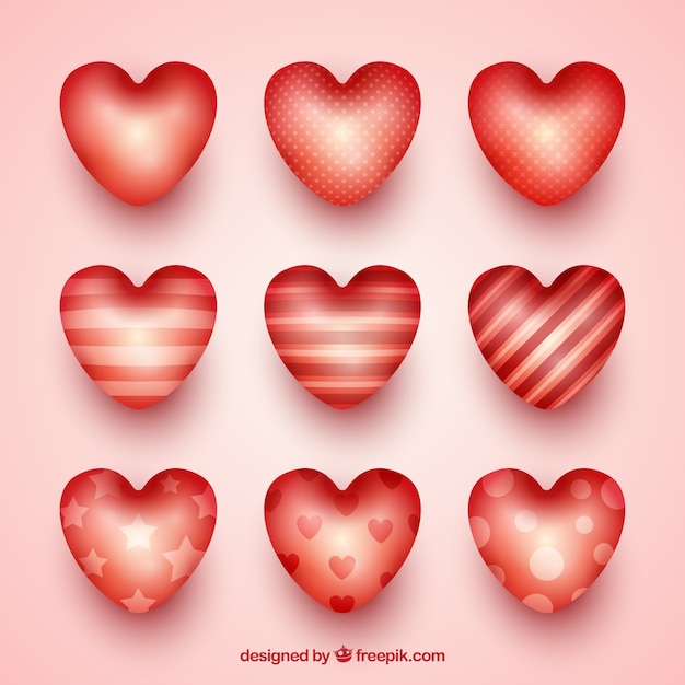 Vector gratuito corazones brillantes con diferentes diseños