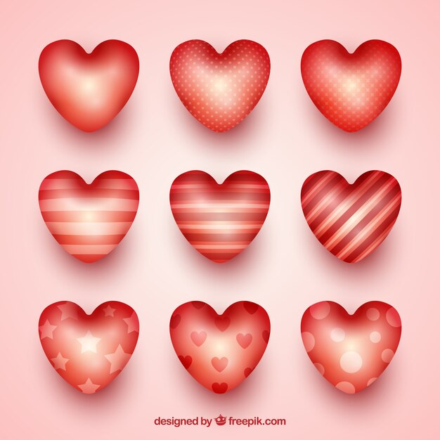 Corazones brillantes con diferentes diseños