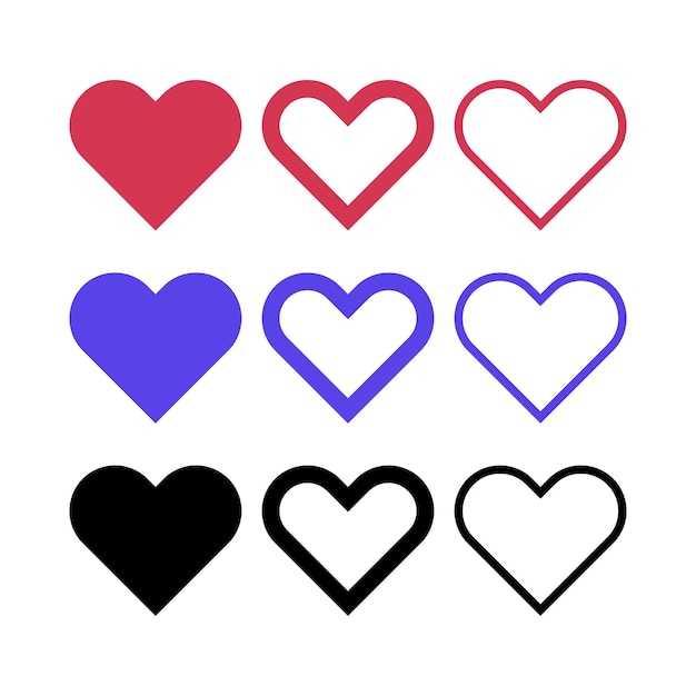 Corazones con contornos y planos