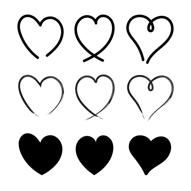 Corazones dibujados a mano y estilo glifo