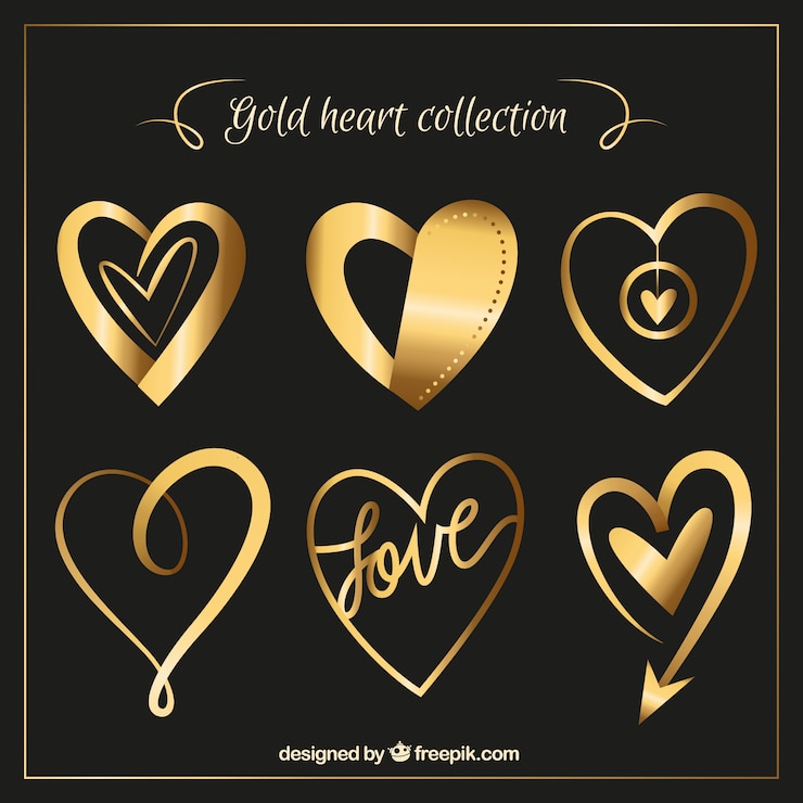 Vector gratuito corazones dorados y brillantes