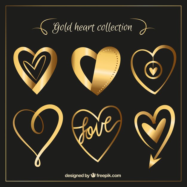 Corazones dorados y brillantes