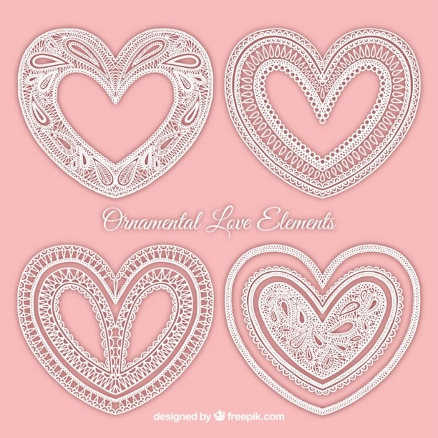 Vector gratuito corazones de encaje ornamentales