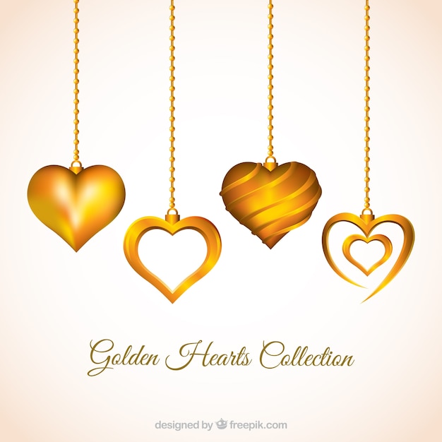 Vector gratuito corazones de oro conjunto de elementos decorativos