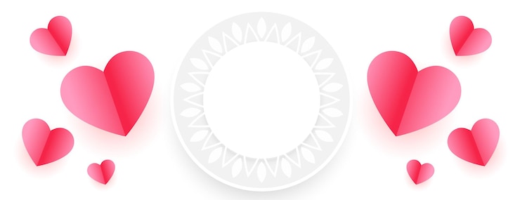 Vector gratuito corazones de papel flotante en banner blanco con espacio de texto