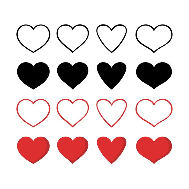 Los corazones en rojo y negro