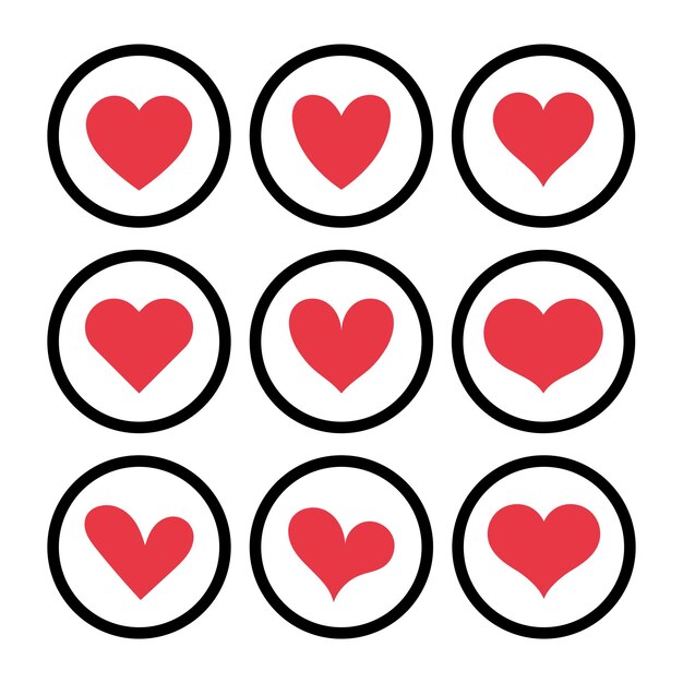Corazones rojos en círculos negros