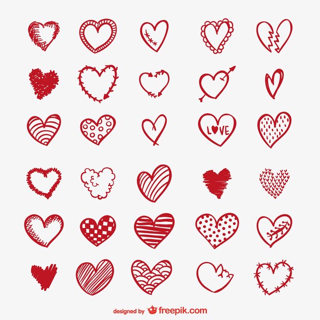 Corazones rojos dibujados a mano