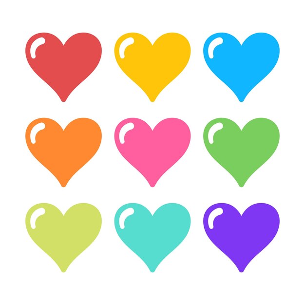 Corazones con varios colores de estilo plano