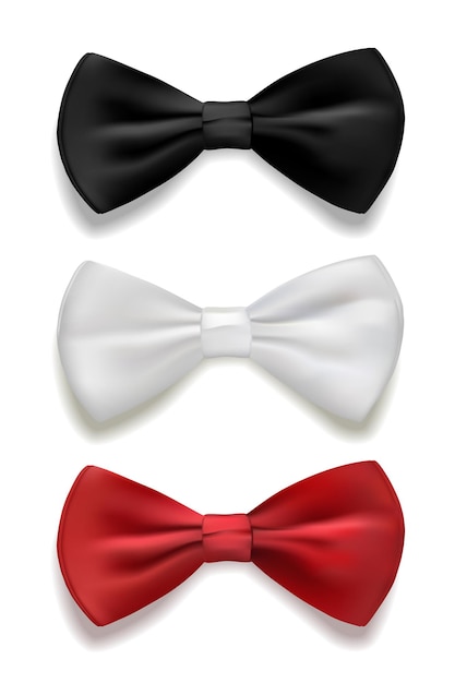 Vector gratuito corbata de moño blanco y rojo negro conjunto caballero elemento de moda de lujo formal de vestuario para ceremonia boda o fiesta