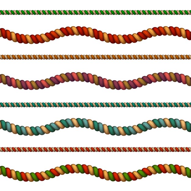 Cordón decorativo colorido cuerda realista horizontal ondulado y recto