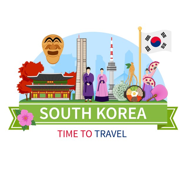 Corea viajes composición plana